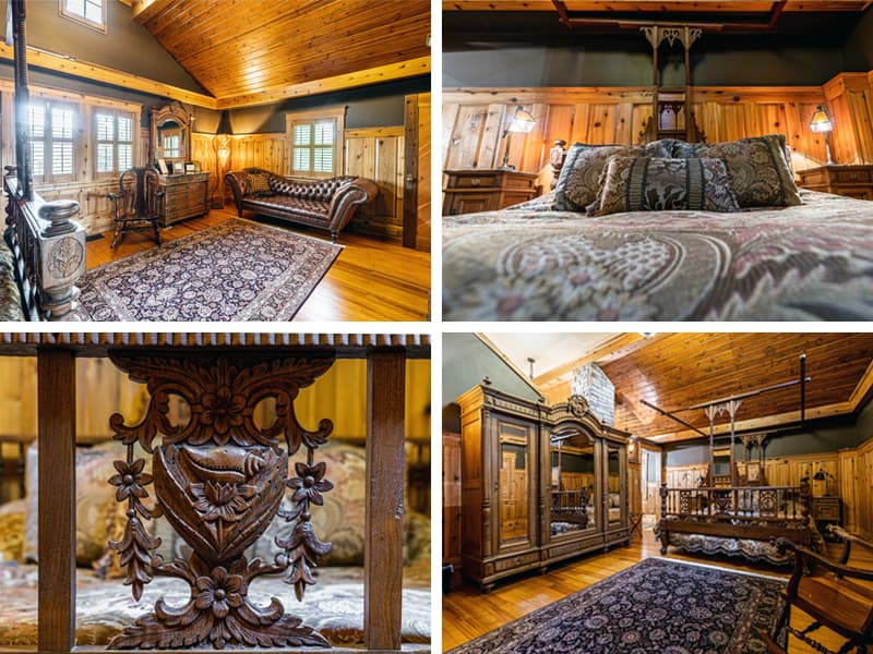 2nd Floor: Charlevoix's King size bed with view of bathroom's vaulted ceiling