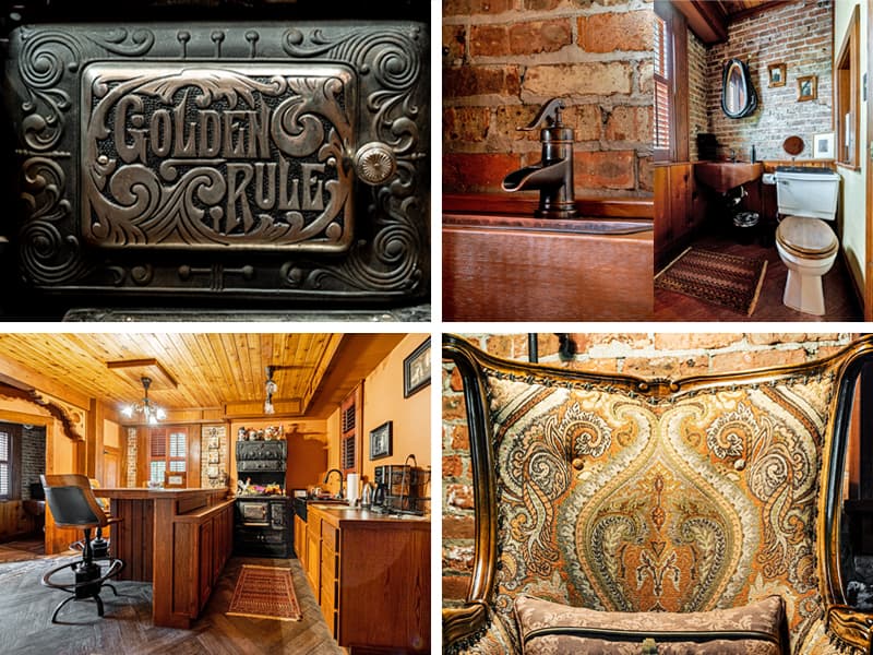 Kitchen area, 1st floor bathroom and additional seating areas