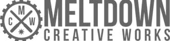 Logo of Meltdown Creative Works featuring stylized text and graphic elements.