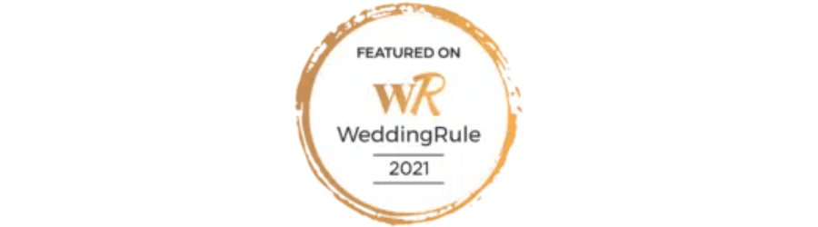 Seal featuring "Featured on WeddingRule 2021" with the initials WR.