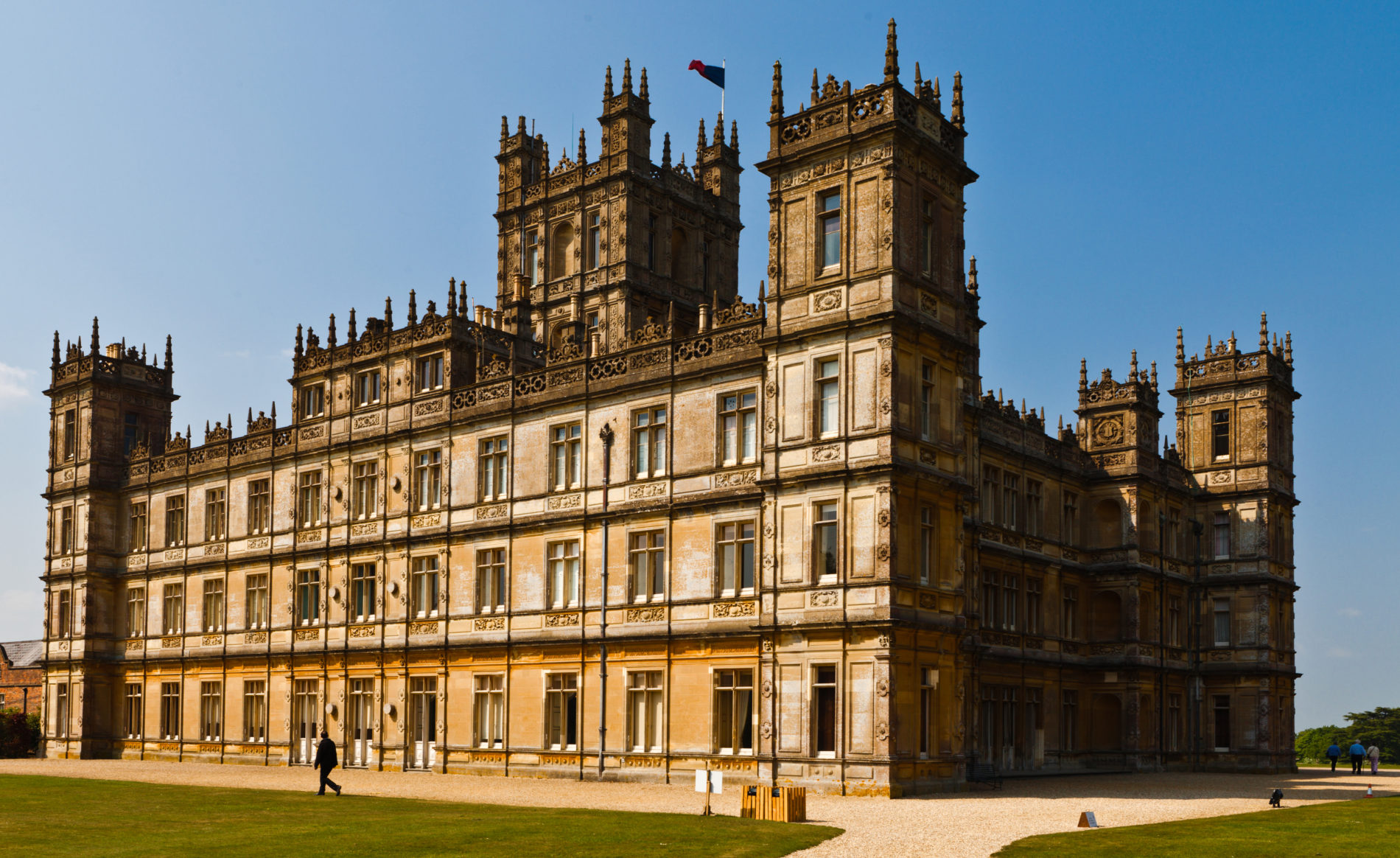 exterior view of highclere castle in england where downton abbey was filmed