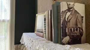abe lincoln book on shelf in carls suite at vrooman mansion